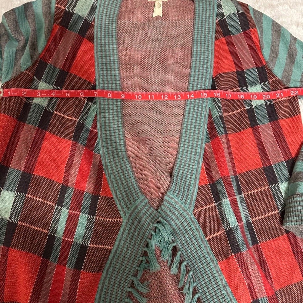 Matilda Jane Mixed Print Cardigan MEDIUM‎ Plaid & Stripes Boho Fringe Vibrant - Picture 7 of 8
